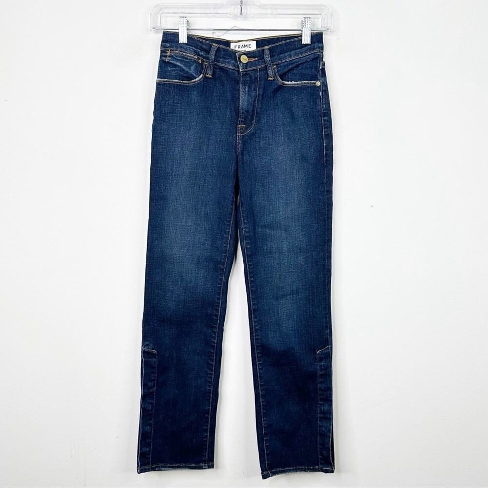 FRAME | Le High Straight-Leg Dark Wash Snap-Hem Meribel Denim Jeans Sz. 24 - Picture 3 of 5